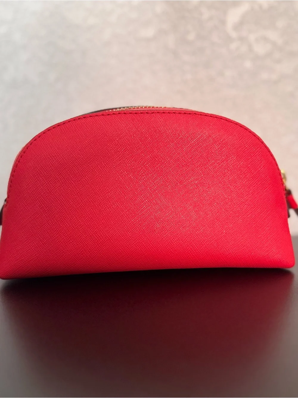 Tory Burch Coral-Red Saffiano Zip Cosmetic Pouch